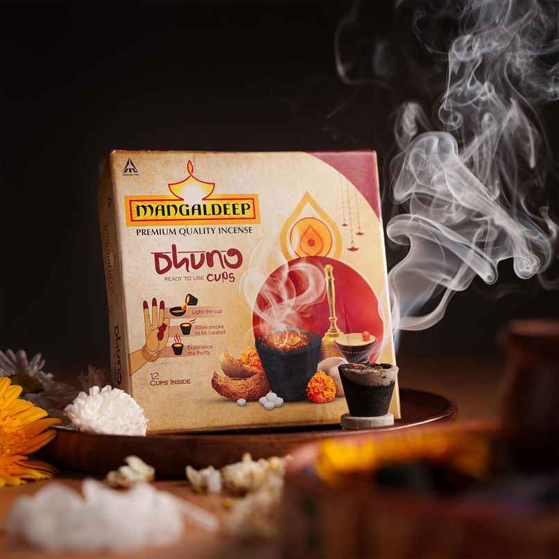 Dhuno Cup - Made From Chhobra, Camphor And Dhuno | 12 Cups | Mangaldeep Dhuno Cup - Made From Chhobra, Camphor And Dhuno | 12 Cups | Mangaldeep