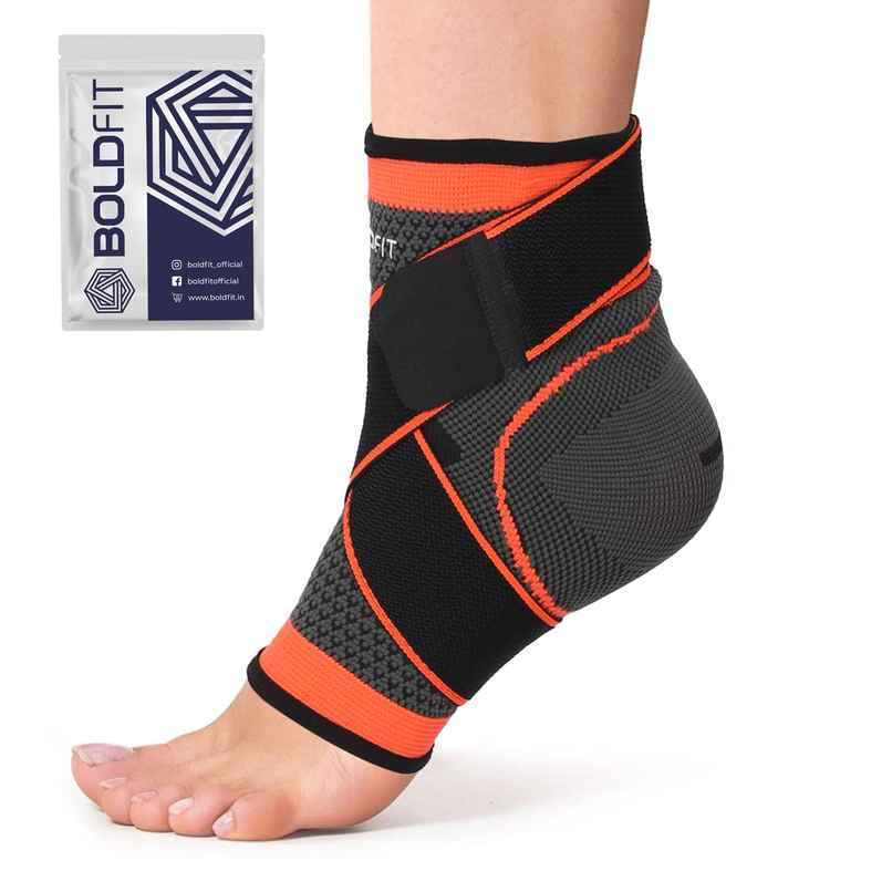 Boldfit Ankle Support For Pain Relief Ankle Brace For Women & Men Orange-Black Fs
