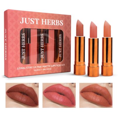 Just Herbs Long Stay Ultra Matte Liptick Lipstick - Nudes & Brown