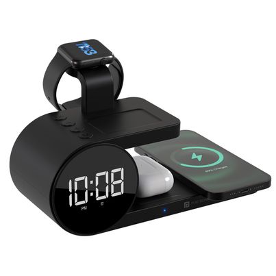 Portronics Freedom 6 15W Wireless Charger with 6-in-1 Function, Earbuds & Watch Wireless Charging, Digital Clock with Alarm, Compatible with iPhones/Samsung Smartphone Series
