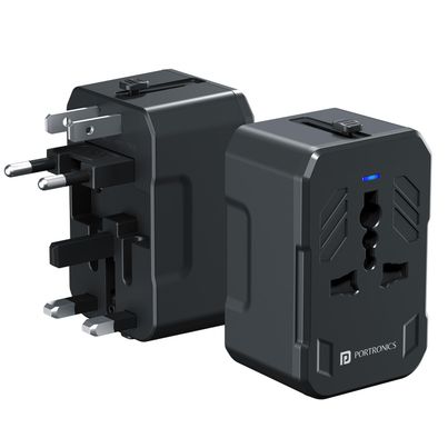 Portronics Juicemate 4 Universal Travel Adapter with 20W Type-C PD & 18W USB-A Output | Black