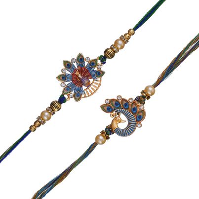 Peacock Multicolor Designer Rakhis for Brother, Bhabhi, Kids & Roli Chawal Pack (eCraftIndia) Set of 2 Peacock Multicolor Designer Rakhis for Brother, Bhabhi, Kids & Roli Chawal Pack (eCraftIndia) Set of 2