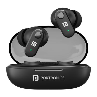 Portronics Harmonics Twins S16 in Ear TWS Wireless Earbuds with 24 Hrs Playtime, Clear Calls, Game & Music Mode, Low Latency, Bluetooth 5.3v, LED Display, Type C Fast Charging - Black