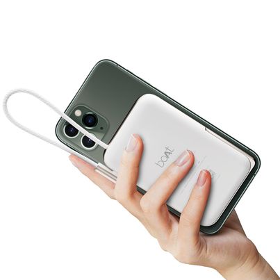 boAt Energyshroom PB330 MagnaCharge 10000 mAh Magnetic Wireless Power Bank w/ 15W Wireless Charging, Metal Stand,Magnacharge Ring for iPhone and Android Phones w/Wireless Charge - White