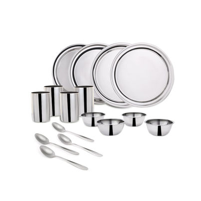 Wonderchef Venice Stainless Steel Dinner Set of 16 Pcs | Plates | Glasses | Bowls | Spoons