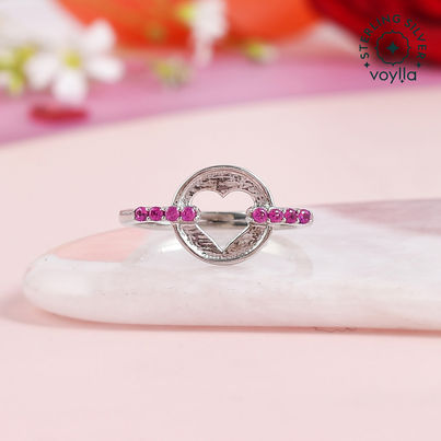 Voylla Collection Pink Cz Heart Silver Ring