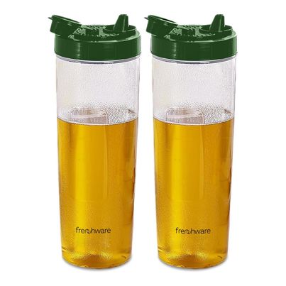 Frenchware Oil Dispenser, BPA-Free Plastic, 100% Food-Grade | 2 Pack, 1 L Each - Glossy Green