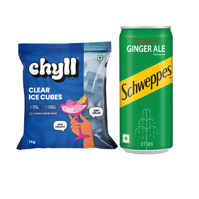 Chyll Ice Cubes (Cube Ice) (1kg) & Schweppes Ginger Ale (300ml) Combo