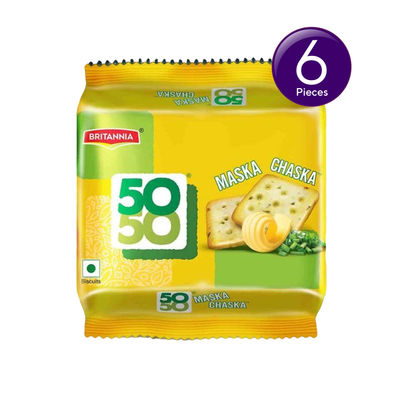 Britannia 50-50 Maska Chaska Biscuits Butter Flavoured Crackers | Trans Fat-free Combo 