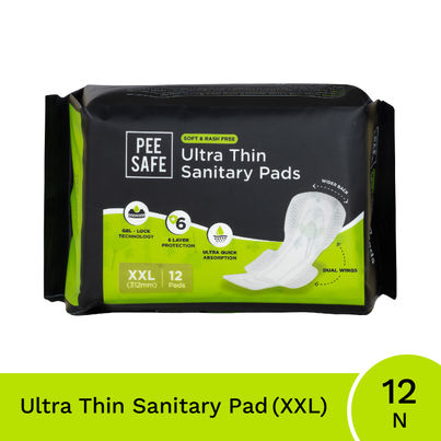 Pee Safe Ultra Thin Rash Free Sanitary Pads - | With Paper Disposal Covers | XXL | 12 pcs
