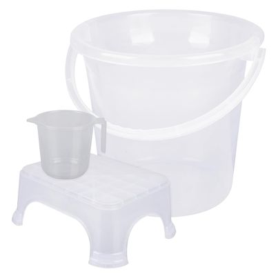 Kuber Industries Bucket-Stool-Mug Plastic Bathroom Combo Set|Set of 3|Transparent Kuber Industries Bucket-Stool-Mug Plastic Bathroom Combo Set|Set of 3|Transparent