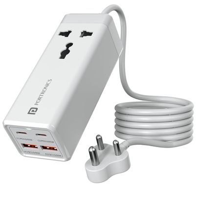 Portronics Adapto Volt 65 65W High speed 5-in-1 Power Strip with 2 Type C PD Ports(White)