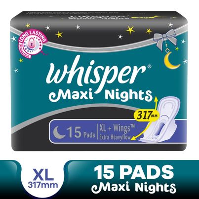 Whisper Maxi Nights Sanitary Pads | XL | 15 pcs Whisper Maxi Nights Sanitary Pads | XL | 15 pcs