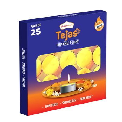 Tejas Puja Ghee T-Light Candles | Yellow | Wax | Pack of 25 | Tealight Candle-Pooja | Shubhkart Tejas Puja Ghee T-Light Candles | Yellow | Wax | Pack of 25 | Tealight Candle-Pooja | Shubhkart
