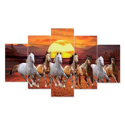 Perpetual Seven Running Horses Painting for Wall Decoration - Set of 5 |75 cm x 43 cm