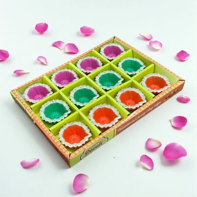Multicolor Varnika Diya | Multicolour | Pack Of 12 | Designer Clay Diya | DiaCraft