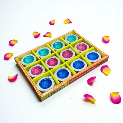 Multicolor Chitra Diya | Designer Clay Diya | Pack Of 12 | DiaCraft