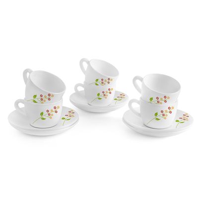 Cello Opalware Dazzle Queen Cup & Saucer 130 ml 6 Units | Secret Garden, White