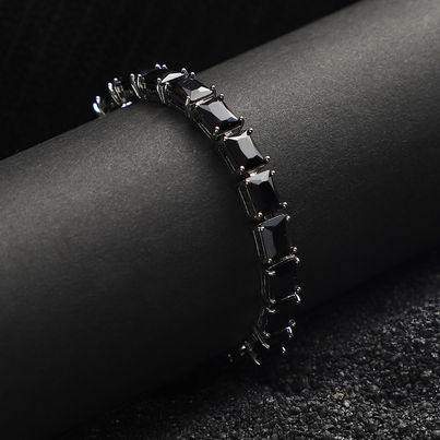 French Accent Geometric Stone Tennis Bracelet - Charcoal Black