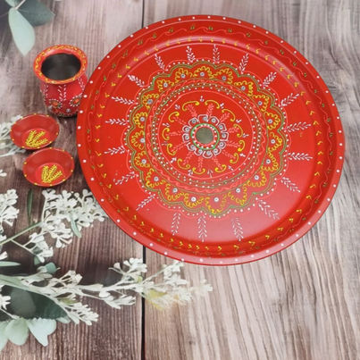 Pooja Thali Kalash Set Stainless Steel With Thali Lota And 2 Katori | 10 inch | Gullak | Ganesh Chaturthi Specials