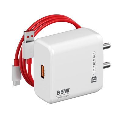 Portronics Adapto 65 A 65W Fast Charger With 1M Fast Charging Cable- White