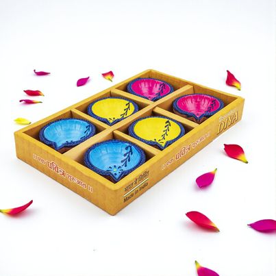 Allure Decorative Diya | Multicolour | Traditional | Clay | Pack Of 6 | Tota