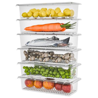 Tex-Ro 6 Stackable Fridge Container with Removable Drain Plate and Lid Storage Organizer - 1500 ml