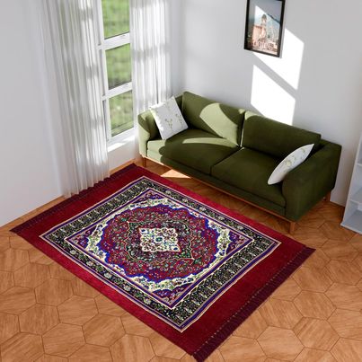 Kuber Industries Velvet Printed Carpets & Rugs for Bedroom-Home Decor|6.5x7.5 Ft|Maroon Kuber Industries Velvet Printed Carpets & Rugs for Bedroom-Home Decor|6.5x7.5 Ft|Maroon