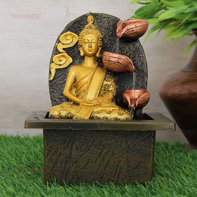 Tied Ribbons Decorative Buddha Idol Statue Water Fountain Showpiece (20.3 Cm)