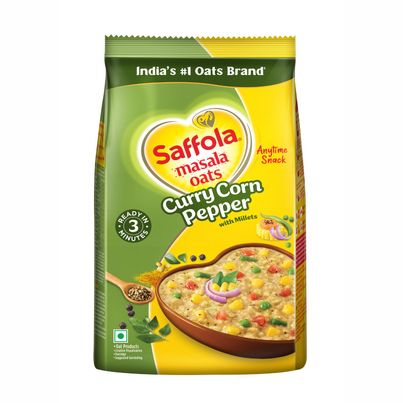 Saffola Masala Oats | Curry & Pepper | Anytime Snack | Ready in 3 mins | Millets Goodness | 500g