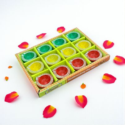 Multicolor Ember Diya | Pack Of 12 | Designer Clay Diya | DiaCraft