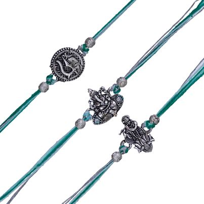 Religious Lord Shiva Trishul, Ganesha, Krishna Designer Rakhis for Brother, Bhabhi, Kids & Roli Chawal Pack (eCraftIndia) Set of 3 Religious Lord Shiva Trishul, Ganesha, Krishna Designer Rakhis for Brother, Bhabhi, Kids & Roli Chawal Pack (eCraftIndia) Set of 3
