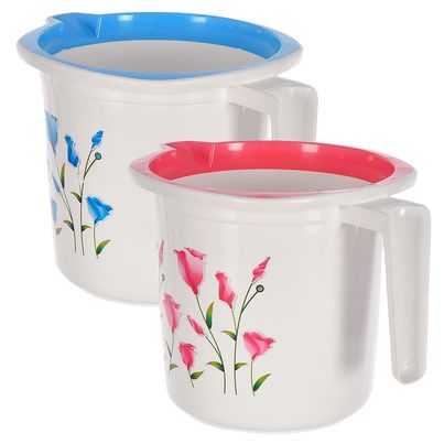 Kuber Industries Floral Print Plastic Bathroom Mug - Blue, White, Pink | 1.5 L | 46KM0199 Kuber Industries Floral Print Plastic Bathroom Mug - Blue, White, Pink | 1.5 L | 46KM0199