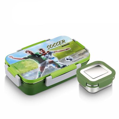 SignoraWare Nugget Printed Steel Lunch Box | 700ml+130ml | Kids Box | Airtight | Leakproof | Green