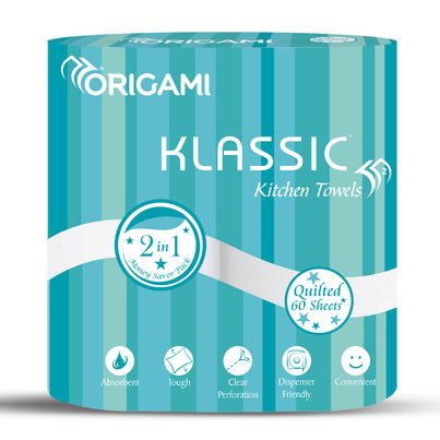 Origami Klassic 2 Ply Kitchen Towel Paper Roll - Pack Of 2 - 60 Pulls Per Roll Origami Klassic 2 Ply Kitchen Towel Paper Roll - Pack Of 2 - 60 Pulls Per Roll