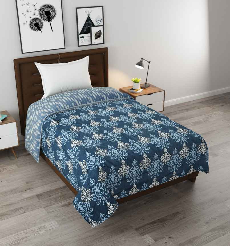 Furnofy Premium Comforter Single Bed Light Weight Quilt | 200 GSM | Blue & White - 60 x 86 in Furnofy Premium Comforter Single Bed Light Weight Quilt | 200 GSM | Blue & White - 60 x 86 in