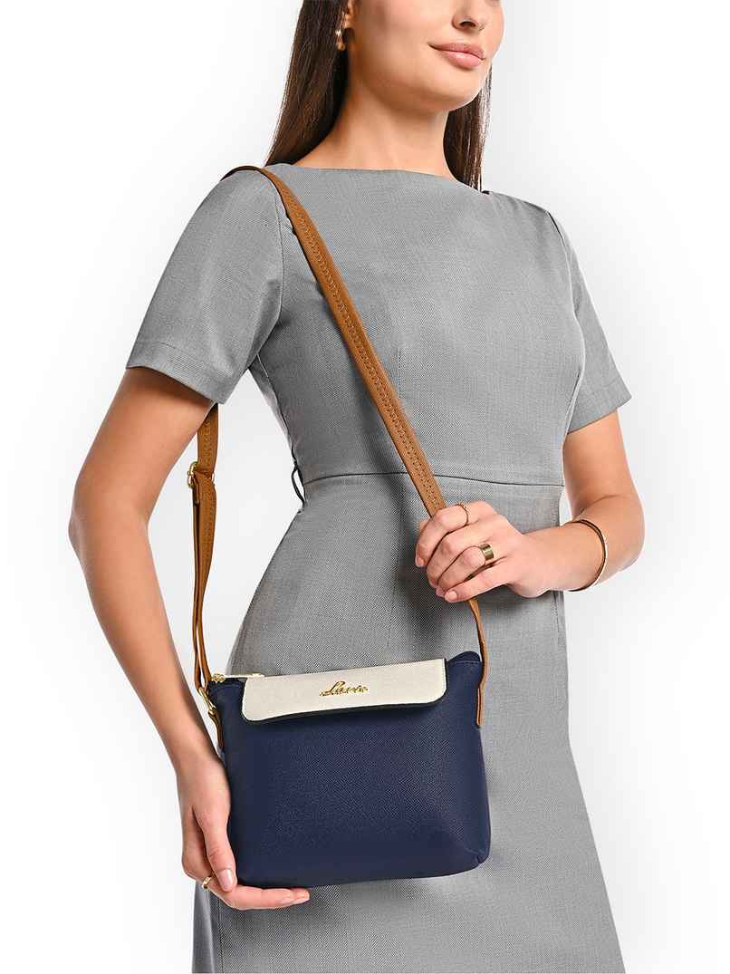 Lavie Women's Colourblock Rove Flap Crossbody Sling Bag | Ladies Purse Handbag | Navy Blue Lavie Women's Colourblock Rove Flap Crossbody Sling Bag | Ladies Purse Handbag | Navy Blue