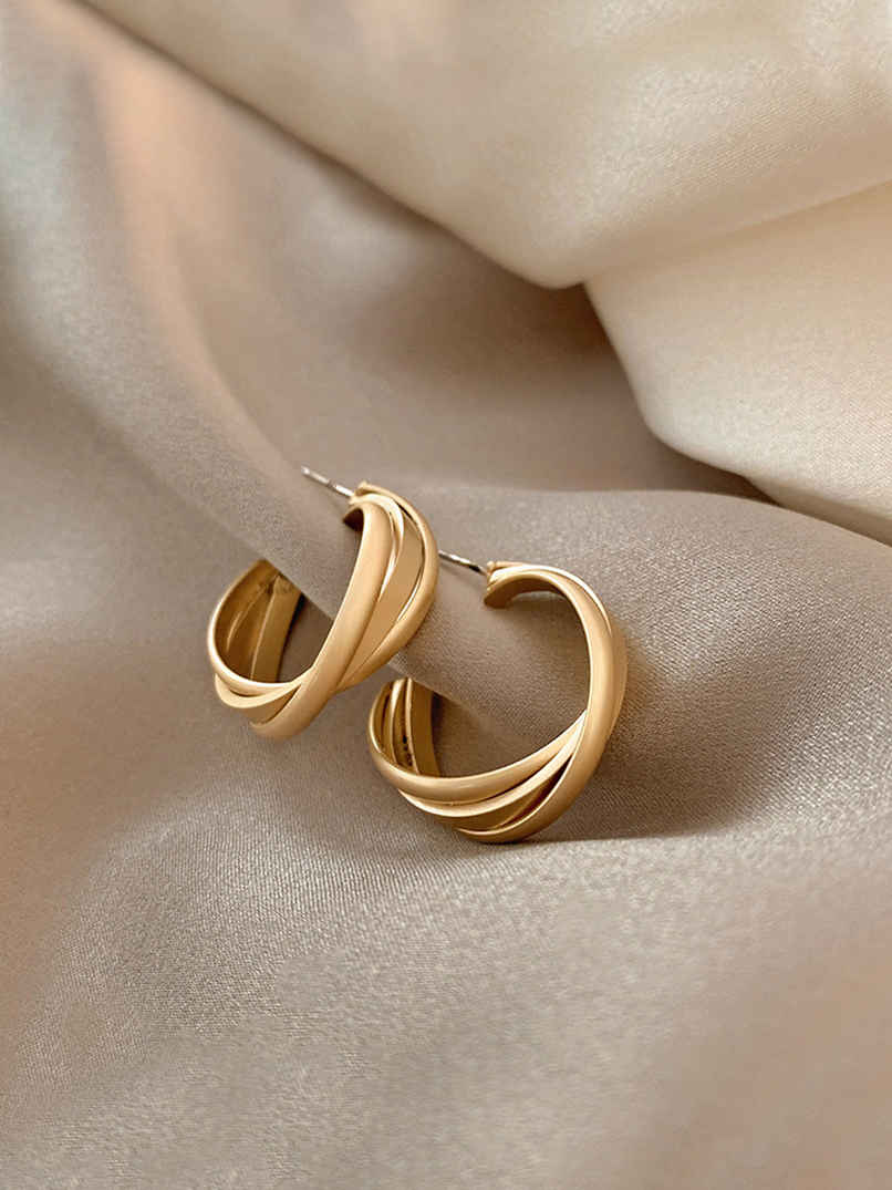 Unwind By Yellow Chimes Gold-Toned Contemporary Half Hoop Earrings