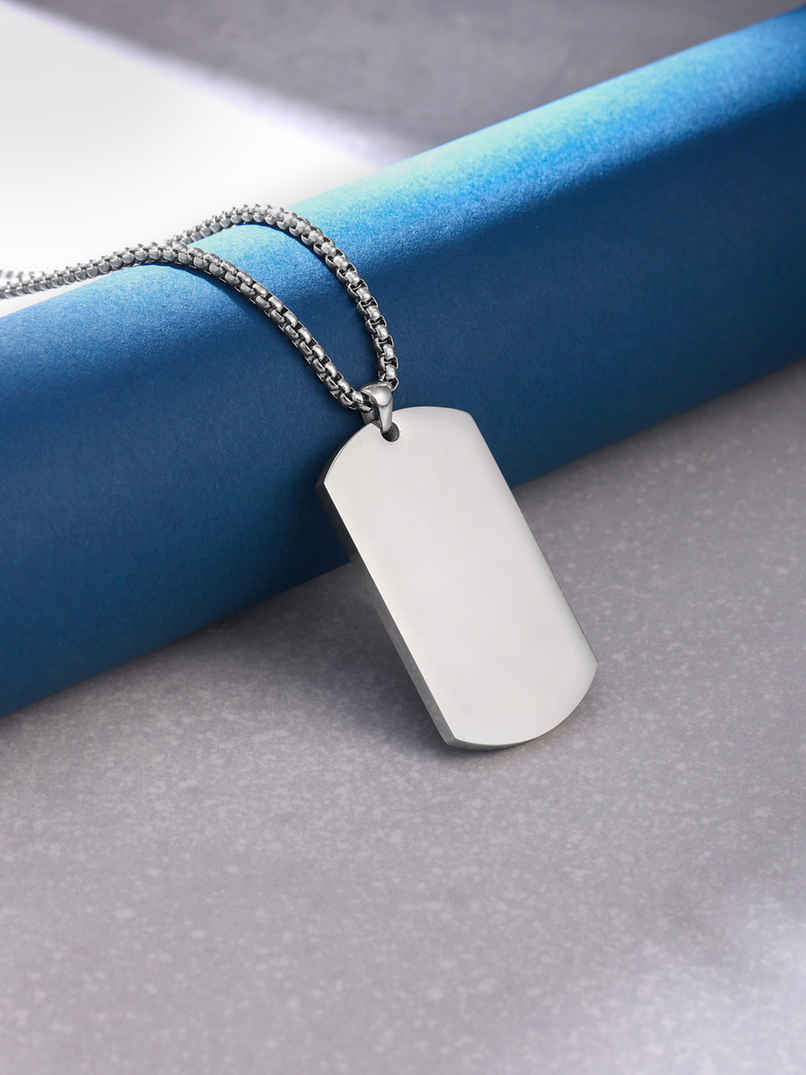 Yellow Chimes Stainless Steel Tag Pendant Necklace | Silver Plated