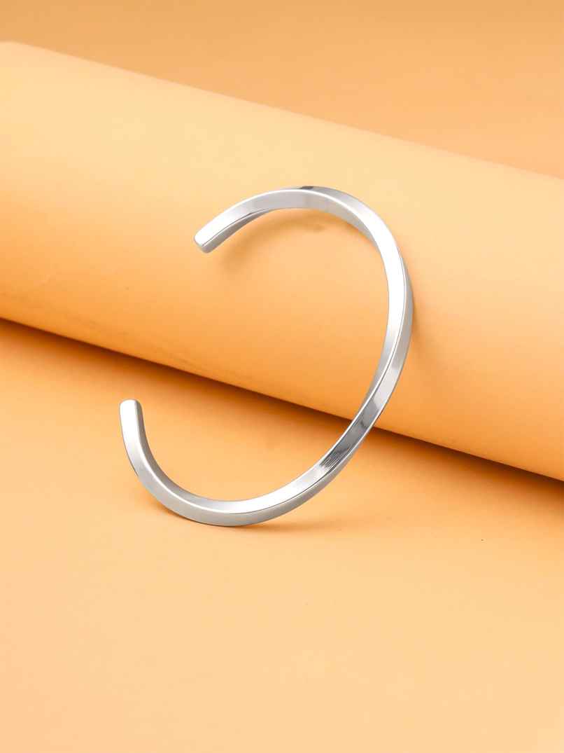 Yellow Chimes Kada Bracelet for Men | Silver Twisted Stainless Steel Bracelet