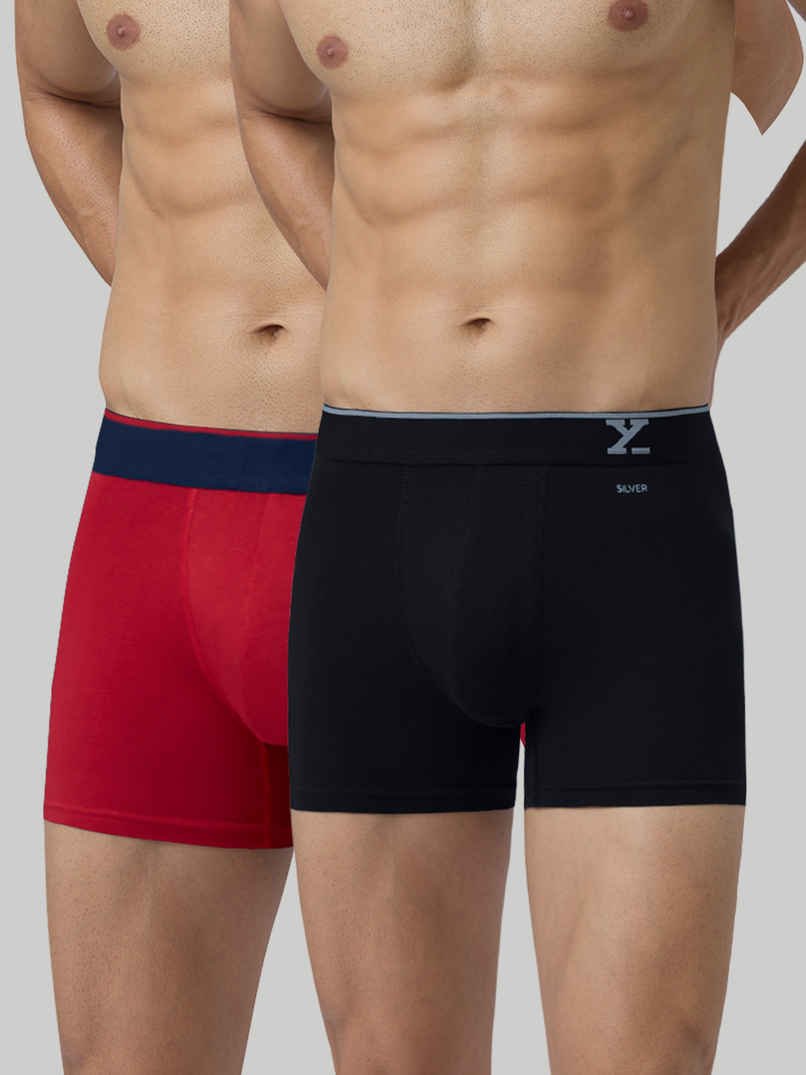 XYXX Men's Traq Cotton Solid Trunks Pack of 2, Black and Tango Red| XL