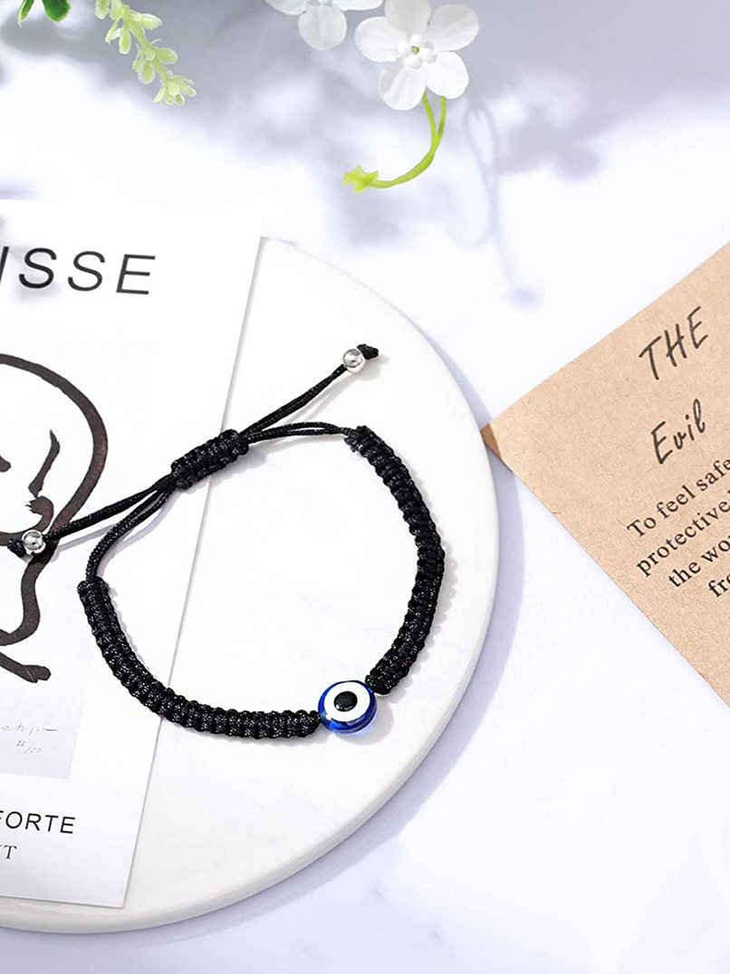 Yellow Chimes Unisex Black & Blue Evil Eye Bead Wraparound Bracelet