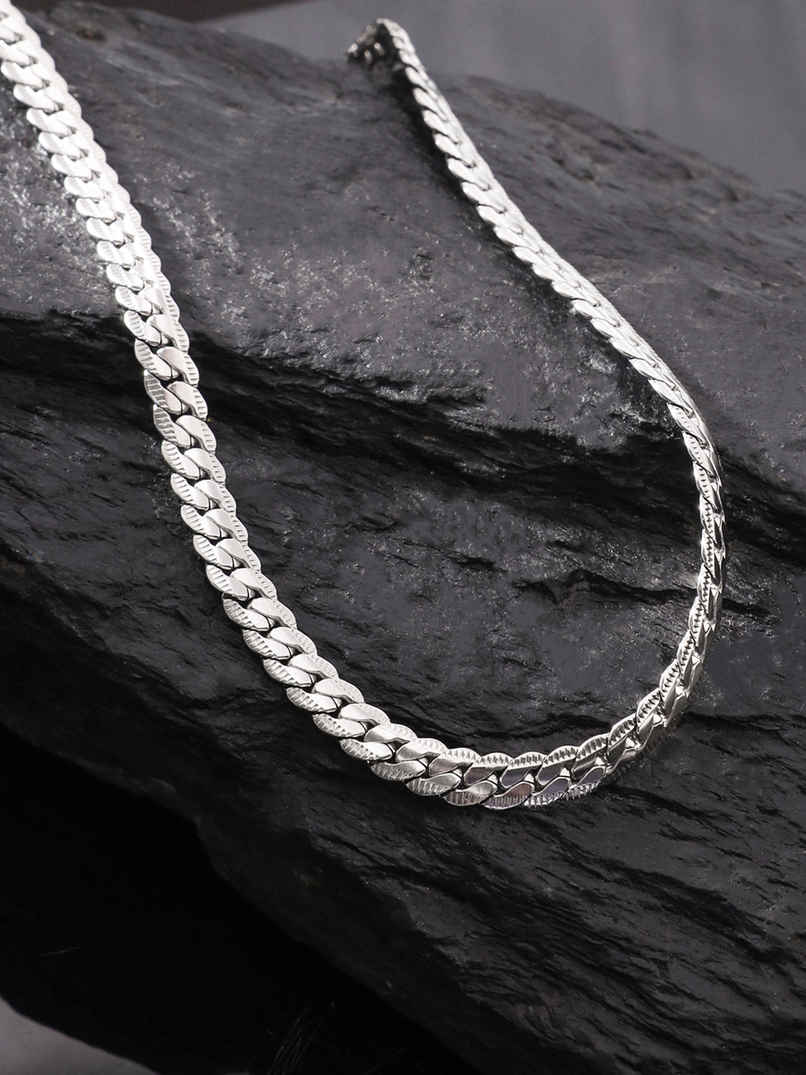 Yellow Chimes Silver Figaro Neck Chain for Men Stylish Jewellery