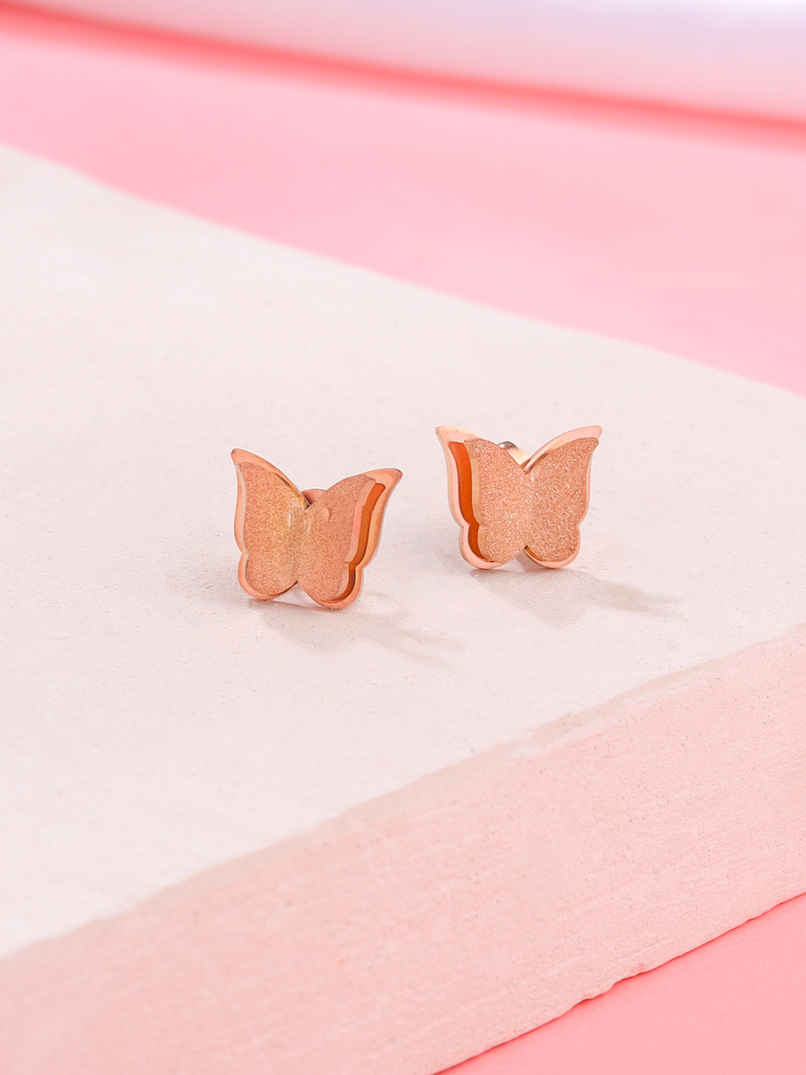 Yellow Chimes Earrings | Rose Gold Studs | Butterfly Shaped | Birthday Gift for Women