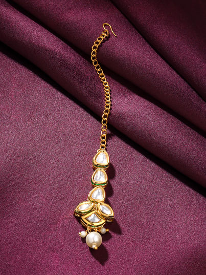 Yellow Chimes Gold Toned Kundan Studded Maangtikka for Women