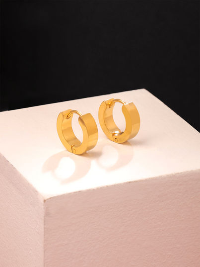 Yellow Chimes Gold Plated Smooth Finished Huggie Hoop Earrings for Men