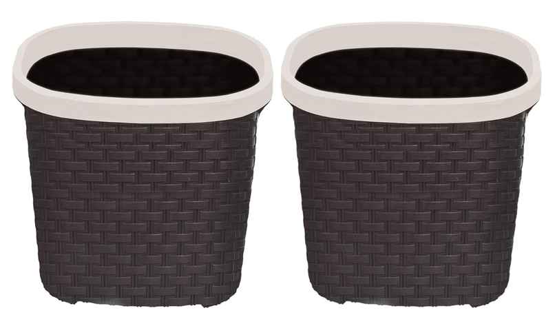 Kuber Industries Plastic Open Dustbin | 7 Litre | Pack of 2 (Brown) for Home | Kitchen | Office