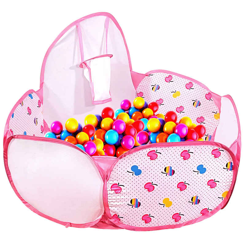Kidsmate Foldable Hexa Ball Pool for Kids | Pop-Up Playhouse with Dotted Print & Mesh Walls | Pink