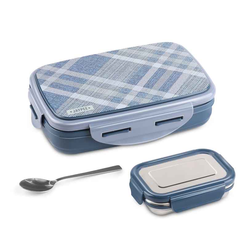 Jaypee Ecosteel Sr. Lunch Box with Spill Proof Box Inside | Inner stainless steel | Benz Blue - 500 ml