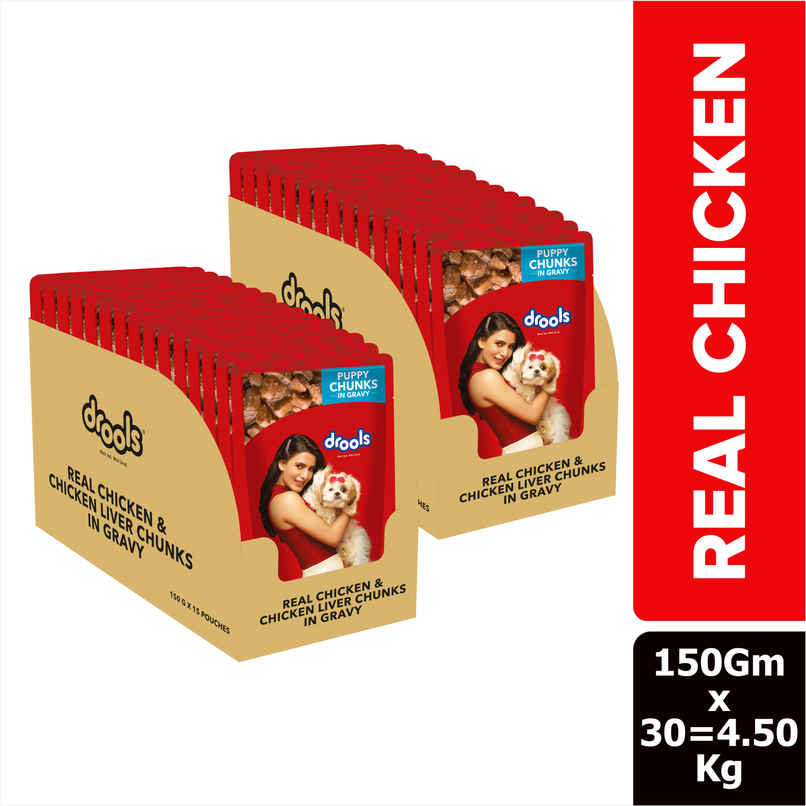 Drools Puppy Real Chicken And Chicken Liver Chunks In Gravy (150 gm x 30)